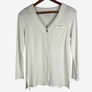 Soft Surroundings Miramar Pullover V-Neck Top Size XS White Pocket Cutout Back